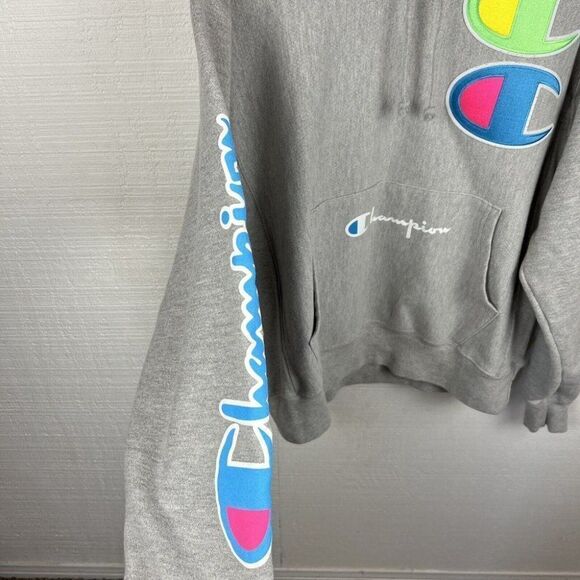 Champion Hoodie M Mens LIFE Reverse Weave Exclusive Gray Neon Multicolor Logos - Picture 3 of 5